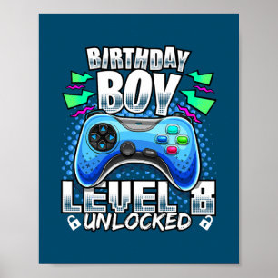 Level 8 Unlock Video Game 8. Geburtstag Gamer Poster