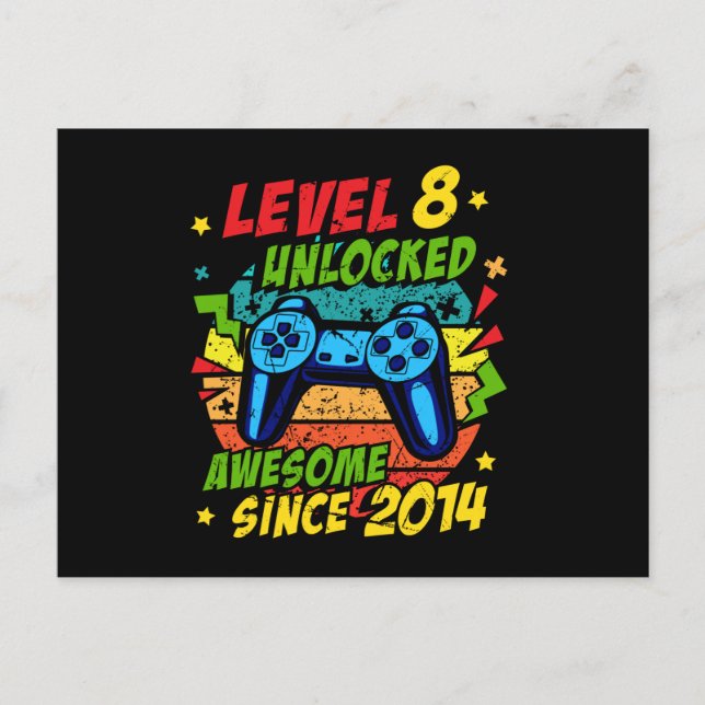 Level 8 Unlocked Awesome 2014 Game 8th Birthday Postkarte (Vorderseite)