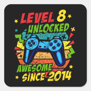Level 8 Unlocked Awesome 2014 Game 8th Birthday Quadratischer Aufkleber