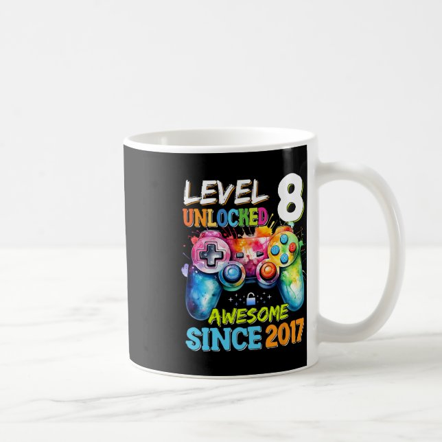 Level 8 Unlocked Awesome 2017 Video Games Birthday Kaffeetasse (Rechts)