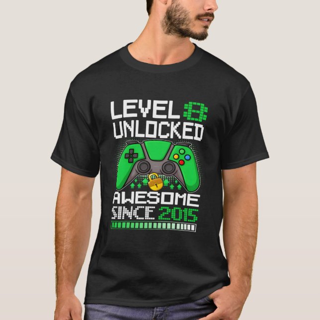 Level 8 Unlocked Awesome Since 2015 Gamer 8Th T-Shirt (Vorderseite)