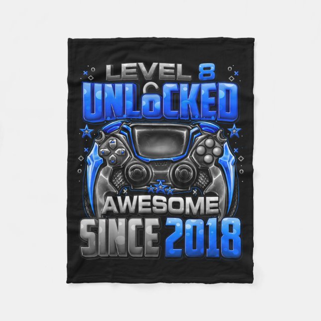 Level 8 Unlocked Awesome Since 2018 8th Birthday G Fleecedecke (Vorderseite)