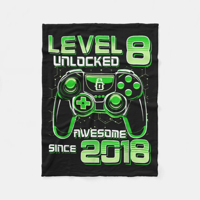 Level 8 Unlocked Awesome Since 2018 8th Birthday G Fleecedecke (Vorderseite)