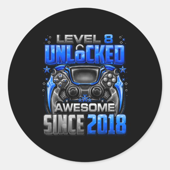 Level 8 Unlocked Awesome Since 2018 8th Birthday G Runder Aufkleber (Vorderseite)