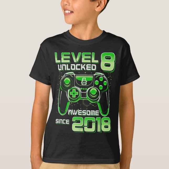 Level 8 Unlocked Awesome Since 2018 8th Birthday G T-Shirt (Vorderseite)