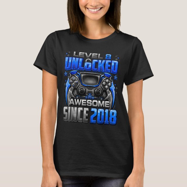 Level 8 Unlocked Awesome Since 2018 8th Birthday G T-Shirt (Vorderseite)