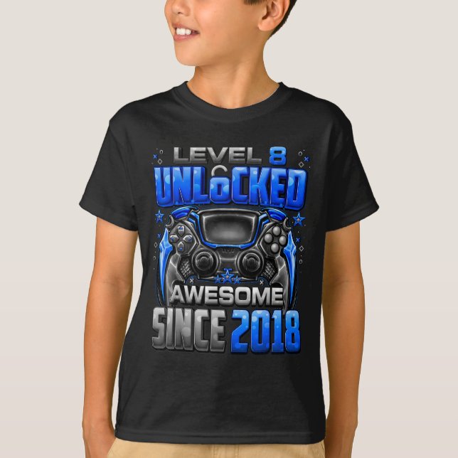 Level 8 Unlocked Awesome Since 2018 8th Birthday G T-Shirt (Vorderseite)