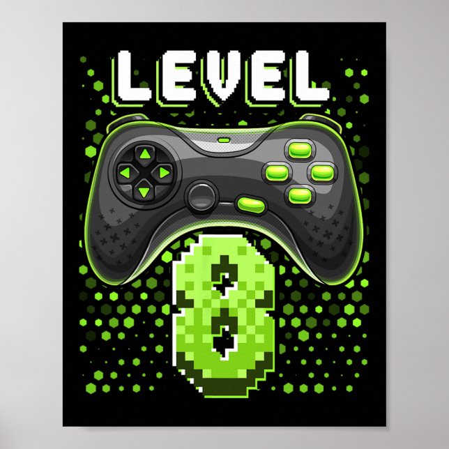 Level 8 Video Game Controller 8th Birthday Gamer G Poster (Vorne)