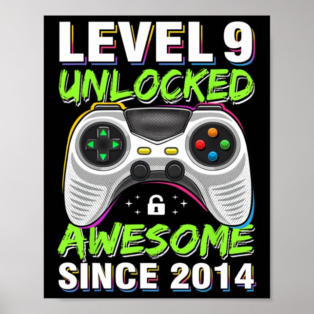Level 9 freigeschaltet 9. Geburtstag Geschenke für Poster (Vorne)
