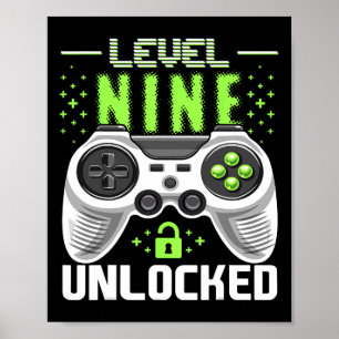 Level 9 freigeschaltet Videospiel 9. Geburtstag Ga Poster