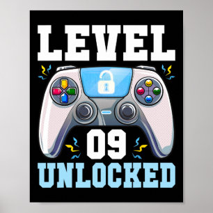 Level 9 freigeschaltet Videospiel 9. Geburtstag Ga Poster