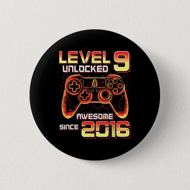 Level 9 freigeschaltet Videospielparty 9. Geburtst Button (Vorderseite)