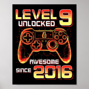 Level 9 freigeschaltet Videospielparty 9. Geburtst Poster