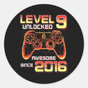 Level 9 freigeschaltete Videospielparty zum 9. Geb Runder Aufkleber