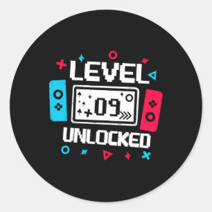 Level 9 freigeschalteter Gamer - 9. Geburtstagsges Runder Aufkleber