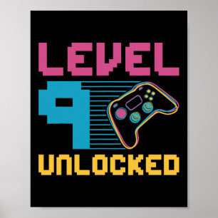Level 9 freigeschaltetes Gaming-Geburtstag 1 Poster