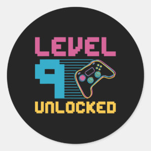 Level 9 freigeschaltetes Gaming-Geburtstag 1 Runder Aufkleber