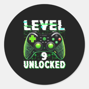 Level 9 freigeschaltetes Shirt Lustiger Videospiel Runder Aufkleber