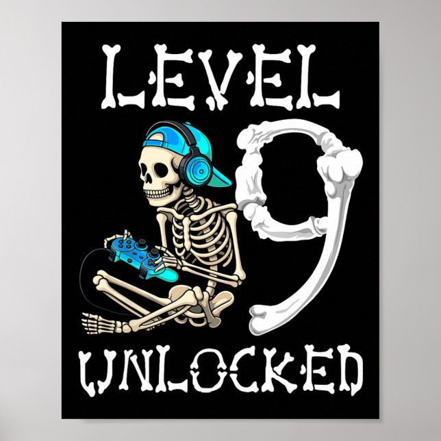 Level 9 freigeschaltetes Skelett-Gamer-Videospiel  Poster (Vorne)