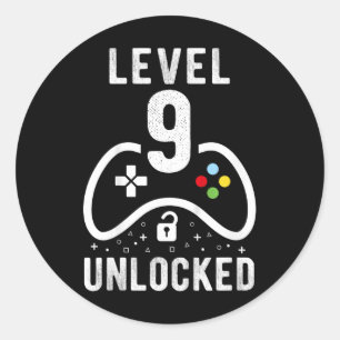 Level 9 freigeschaltetes Videospiel 9. Geburtstags Runder Aufkleber