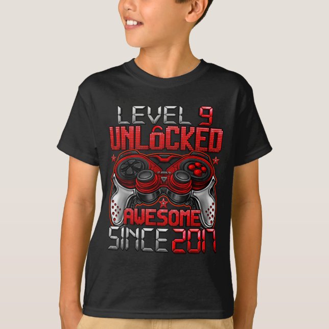 Level 9 Unlocked 9 Year Old For Boys 9th Birthday  T-Shirt (Vorderseite)