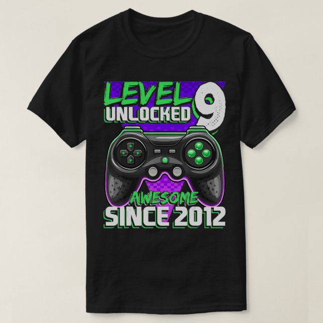 Level 9 Unlocked Awesome 2012 Video Game 9th Birth T-Shirt (Design vorne)