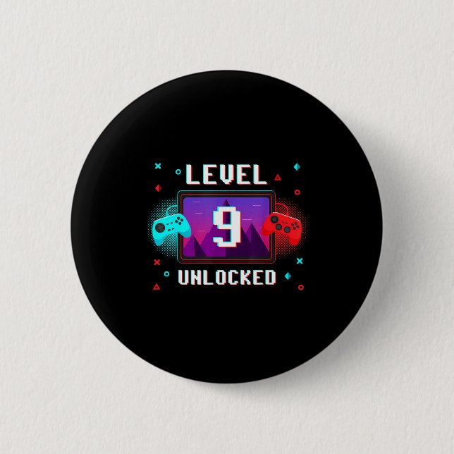 Level 9 Unlocked Video Gamer Funny 9th Birthday Bo Button (Vorderseite)