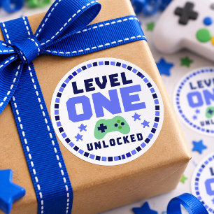 Level Eins freigeschaltet 1. Geburtstag Gamer Aufk Runder Aufkleber