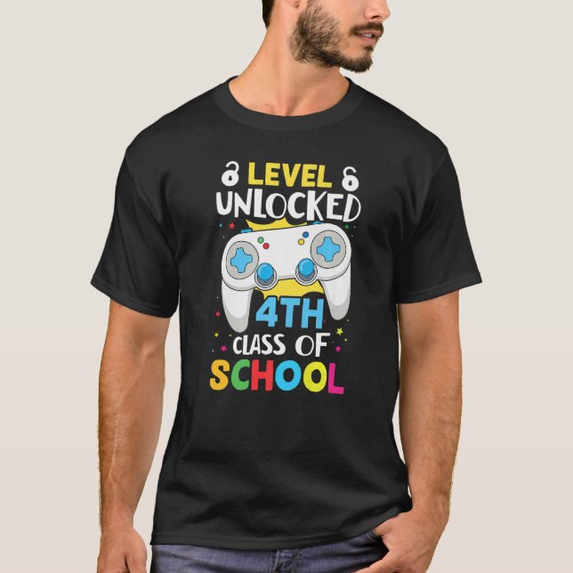 Level Unlocked 4th Grade Primary School Schulkind  T-Shirt (Vorderseite)