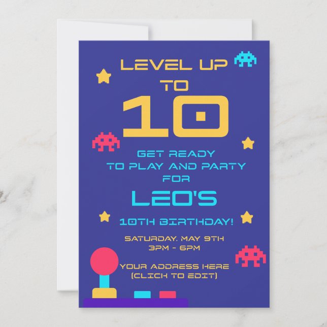 Level Up 10th Birthday Invite | Editable Einladung (Vorderseite)