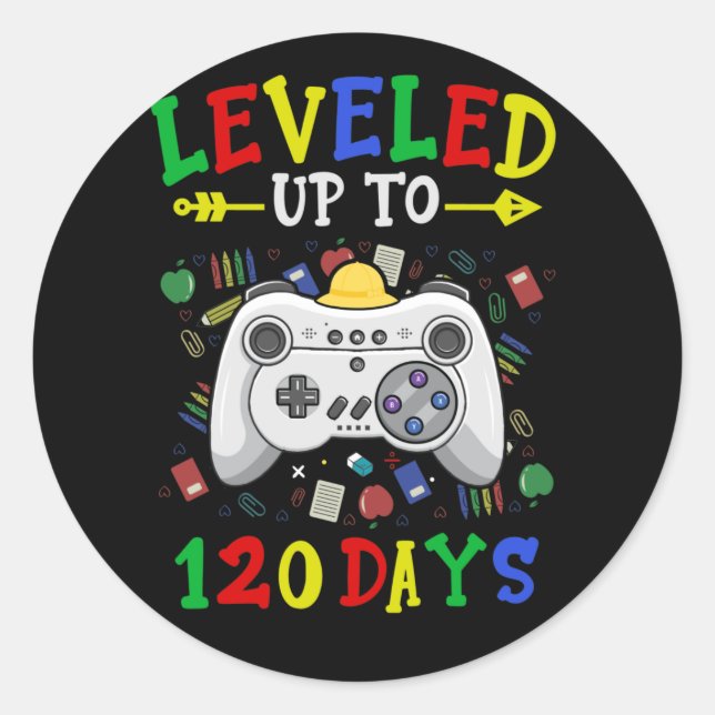 Level Up 120 Days Of School Video Games Teacher Runder Aufkleber (Vorderseite)