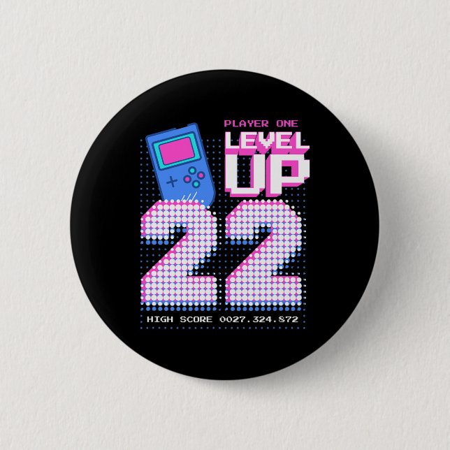 Level Up 22nd Birthday Shirt Funny Video Gamer 22  Button (Vorderseite)