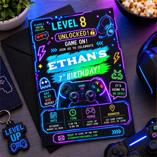 Level Up 7. Geburtstagsfeier Einladung (Von Creator hochgeladen)