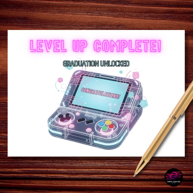 Level Up Abschluss Gratulation Karte (Level up complete—graduation unlocked 🎮🎓)