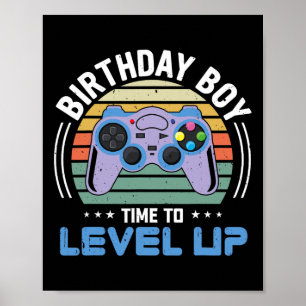 Level Up Birthday Boy Video Game Kids Party Poster