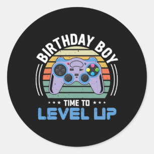 Level Up Birthday Boy Video Game Kids Party Runder Aufkleber