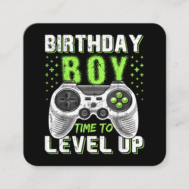 Level Up Birthday Boy Video Game Quadratische Visitenkarte (Vorderseite)