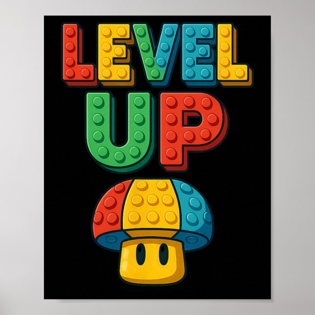 Level Up Blockschrift Powerup Gamer  Poster (Vorne)