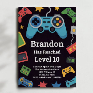 Level Up Boys Gamer 10. Geburtstagsfeier Einladung