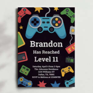Level Up Boys Gamer 11. Geburtstagsfeier Einladung
