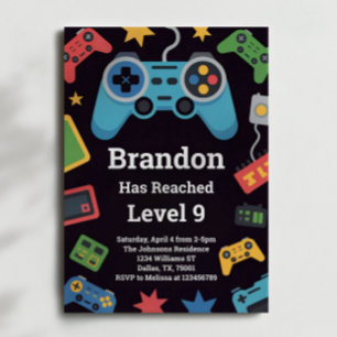 Level Up Boys Gamer 9. Geburtstagsfeier Einladung