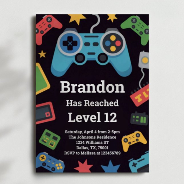 Level Up Boys Gamer Geburtstagsparty Einladung (Von Creator hochgeladen)