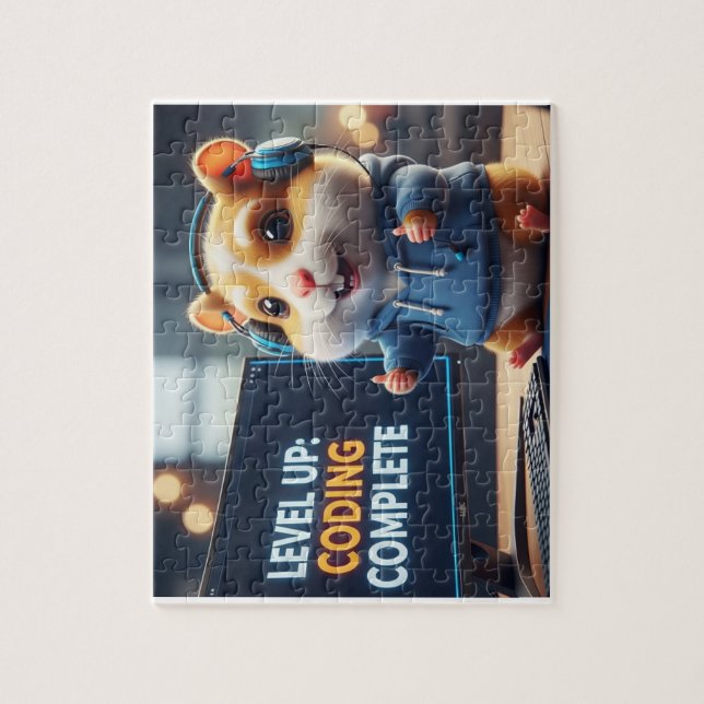 Level Up Coding Complete – Cute Gamer Hamster Prog Puzzle (Vertikal)