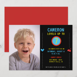 Level Up Custom 7th Birthday Party Boy Foto Einladung