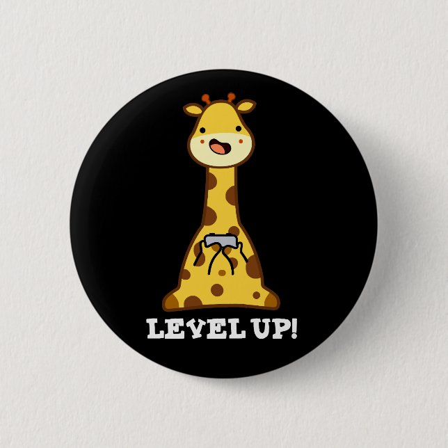 Level Up Funny Giraffe Gaming Pub Dark BG Button (Vorderseite)