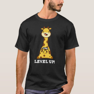 Level Up Funny Giraffe Gaming Pub Dark BG T-Shirt