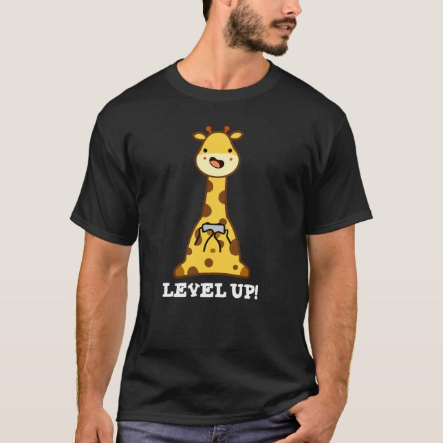 Level Up Funny Giraffe Gaming Pub Dark BG T-Shirt (Vorderseite)