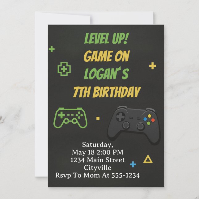 Level Up Game On Birthday Einladung (Vorderseite)