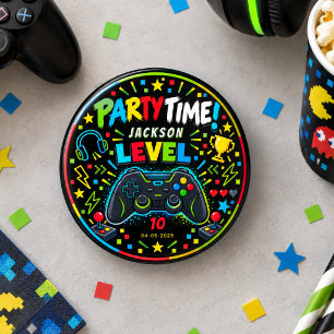 Level Up Gamer 10. Geburtstag Junge Party  Button