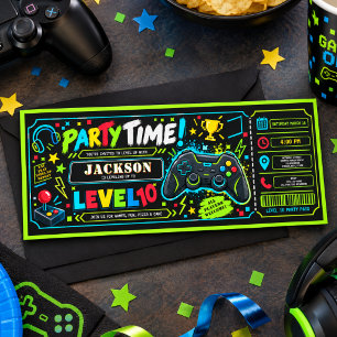 Level Up Gamer 10. Geburtstag Jungen Party Ticket Einladung